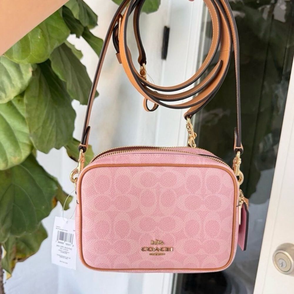 NWT Coach Powder Pink Mini Carey Crossbody Bag in Signature Canvas CEK74